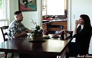 Stockinged stepdaughter dickriding in cowgirl