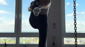home stretching in leggings