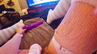 Femboy plays with his fucktoys and shoots a load in his sock