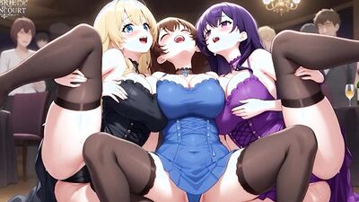 Big-titted cartoon lesbians electro blast each other at wild private party