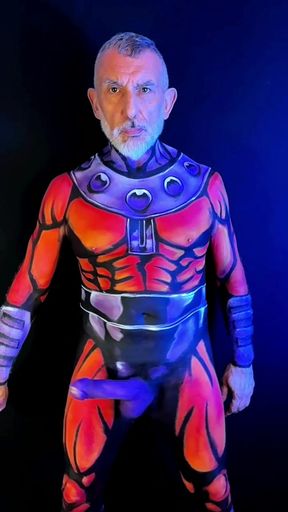 Hung Uncut Cock Mature Men Turns Into Magneto in Full Body Painting and Fuck
