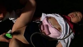 Using lots of dildos naughty Japanese man tries to please coed girl