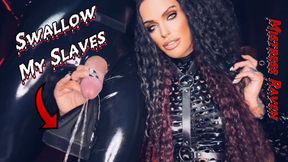 SWALLOW MY SLAVES FLUIDS - MistressRavenFD humiliates you by making you a toilet for Her slave while She smokes and laughs at you