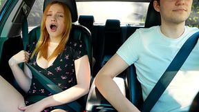 Real amateur redhead gets creampied in public car ride