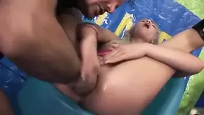 Wild blonde with big boobs gets ass fucked and fisted