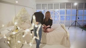 Naive girl in the photostudio