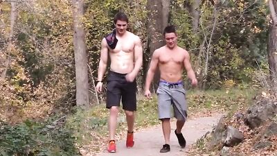 Cock hungry fella sucks and rides mates johnson after a long walk