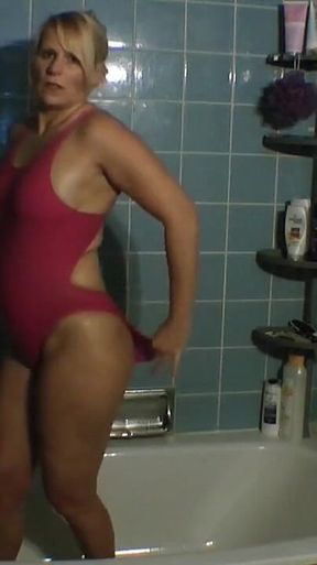 With Pink Swimsuit in the Shower