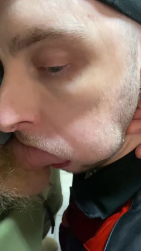 Kinkysirius in Chav Scally Outfit Sucks Hard by Leather Bear in the Public Restroom