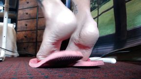 Extreme closeup flipflops bare soles