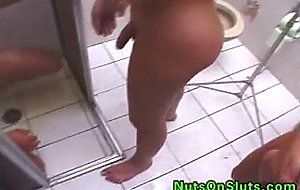 Guy, girl and shemale take turns pissing on each