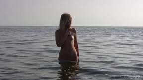 ”Satisfying Long Legged Coed Garcia Strips & Plays In The Water!”