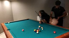 I take my student to play pool and I fuck her on top of the table for a horny slut