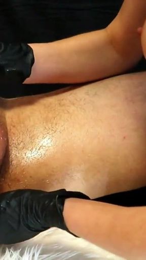 Prostate Massage and Wet Handjob with Black Gloves Sloppy