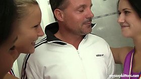 Sporty teens fucking coach in locker room