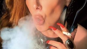 POV - Smoking in PVC vinyl facing you - Lucky Strike