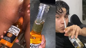 He drank his beer without realizing he had it in his ass