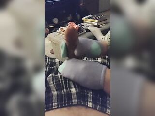 Intense Purple & Aqua Sockjob Socks Handjob Cumshot