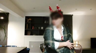 Little Christmas Reindeer got fucked by that big dick on the floor