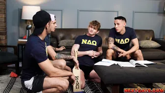 Des Ires and Max Lorde get back at pledge instructors Jayden Marcos and Nico Coopa