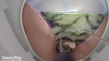 Piss in panties wetting on toilet bowl cam