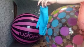 b2p balloon and gloves on big beachball