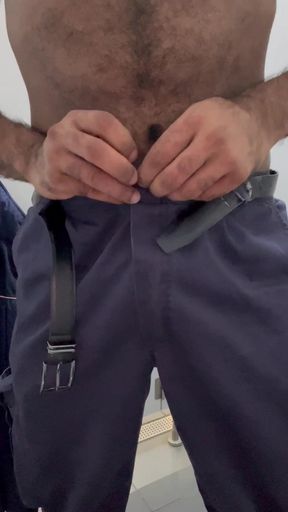 Security Guard Ejaculated on His Work Uniform in a Public Restroom.