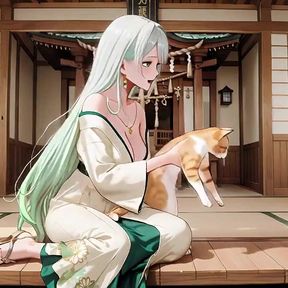 Silver-haired Geisha in the Bedroom! Lazy Legs Lifting Hem, the Green White Combo Is so Wet!