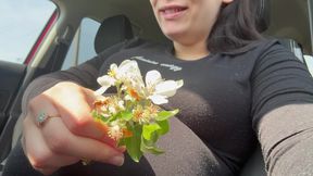 My stepsister sneezes from flowers and gets in the car so the scent of the flowers can reach her nose better and cause an allergic reaction that will make her sneeze. then masturbates in the car