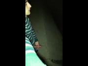 Twink pisses with erection under the bridge - uncut cock
