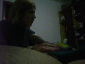 young blonde gives a handjob on friend until he cums