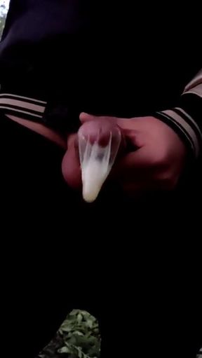 Outside Jerk off with Cum Filled Condom I Was Fucked Before