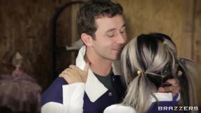 Blonde Cheerleader Helly Hellfire plays with James Deen