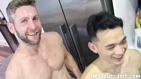 Hung Bearded Jock Fucks Tight Asian Twink Bareback