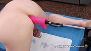Old man locked in chastity and getting dildo fucked in the ass
