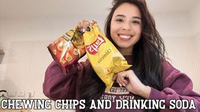 Chewing chips and drinking soda