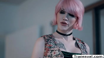 Pink haired TS lets stepbro fuck her ass