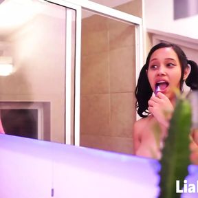 Hardcore Latina teen Lia Ponce takes a shower after sex