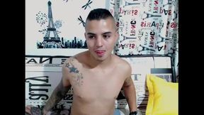 Tattooed Shaved Latino Twink Jerking Off Himself