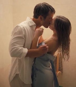 Blonde celebrity Sydney Sweeney undresses with big tits on display
