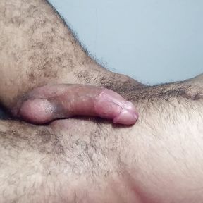 Hairy legs cock stroke