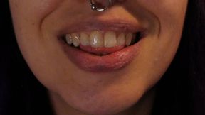 Dirty White Tongue Show and Lick Teeth and Lips