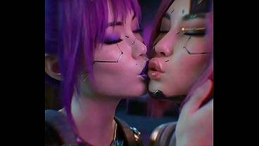 Rita Wheeler x Songbird lesbian kissing (Cyberpunk 2077 /AI generated)