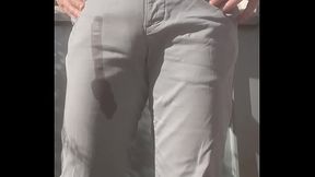 Young bro doesn'_t even try to hold it and wets himself on the balcony (probably training for bladder control)