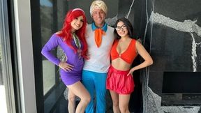Redhead and Brunette Share Big Cock in Glasses Hunt