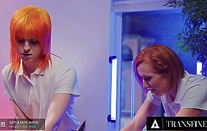 TRANSFIXED - Redhead Trans Shiri Allwood & Jean Hollywood Give Kenzie Anne Oiled Massage With Facial