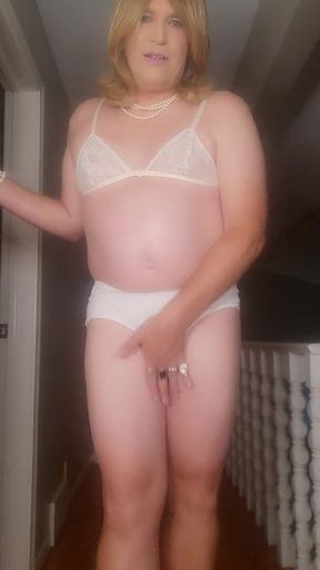 Modeling white panties for a fan!