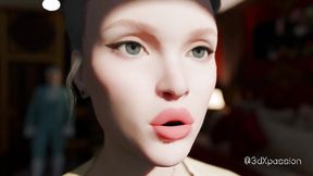 Catherine, the lustful baroness, deepthroats Casanova's big cock in 3D VR