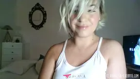 Hot French blonde dances in sexy thong and shows off big ass