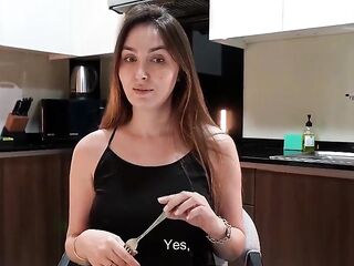 StepMom Gives Me a Secret Kitchen Blow job After Staring at My Wang Underneath the Table